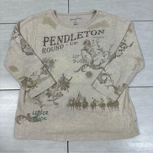 Pendleton Western Cowgirl Three Quarter Sleeve Cream Embellished Top